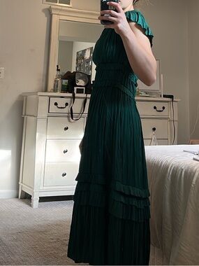 Current Air Emerald Green Midi Dress with Ruffle Tiers